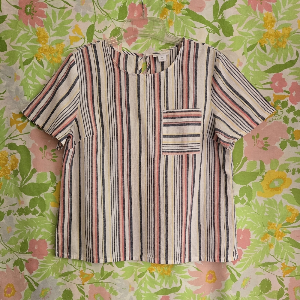 Liz Claiborne Linen Cotton Blend Pocket Top